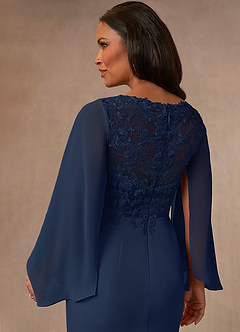 Azazie Perry vestidos de madre de la novia Vestido de Azul Marino Oscuro de Gasa de Sirena con Encaje cuello pico image4