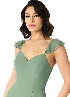 Azazie Everett Bridesmaid Dresses Matcha A-Line V-neck Ruched Chiffon Dress image4