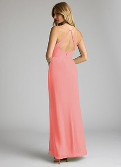 Azazie Becca Bridesmaid Dresses Coral Sheath V-Neck Chiffon Dress image6