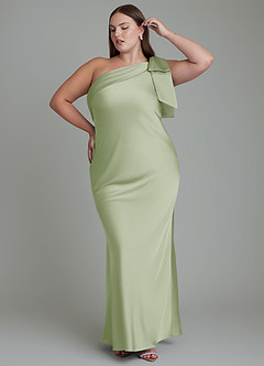 Azazie Yuanna Vestidos de damas de honor Vestido Salvia Polvorienta de Satén Elástico de Corte Sirena con Un hombro image11