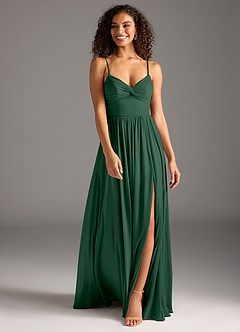 Azazie Zeya Bridesmaid Dresses Dark Green A-Line Pleated Mesh Dress image4