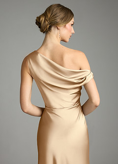 Azazie Emerson Bridesmaid Dresses Champagne Mermaid Off the Shoulder Stretch Satin Dress image7