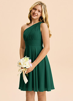 Azazie Charlize Junior Emerald A-Line Pleated Chiffon Dress image3