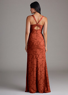 Azazie Mero Abiti da Damigella Abito Tubino in Burnout Floreale Plissettato Auburn image3