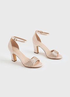 front Rhinestone Strap Block Heel Sandals