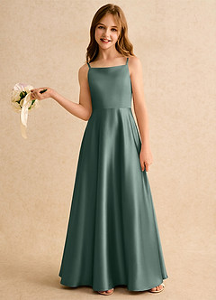 Azazie Joella Girls Formal Flower Girl Dresses Sea Moss A-Line Pleated Stretch Satin Dress image2