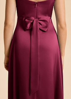 Azazie Kiki Junior Burgundy A-Line Bow Stretch Satin Dress image7