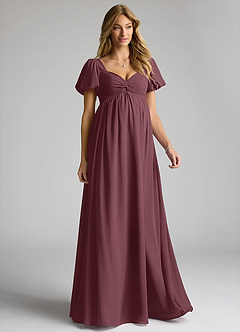 Azazie Madisynn Brautjungfernkleider für Schwangere Schleifen Chiffon Bodenlänge Kleid image1