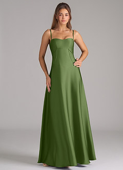 Azazie Valentine Robes de demoiselle d'honneur Robe Trapèze en Satin extensible Corset Genévrier image3