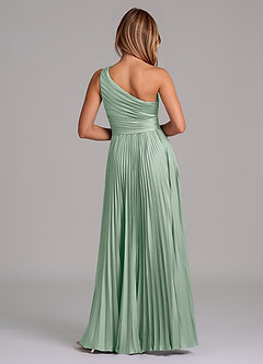 Azazie Lyrica Bridesmaid Dresses Agave A-Line One Shoulder Stretch Satin Dress image8