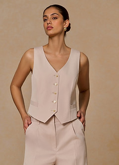 front Margaret Tan Cotton Linen Blend Vest