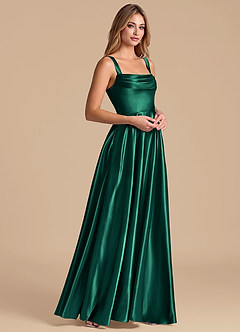 Azazie Shaude Bridesmaid Dresses Emerald A-Line Pleated Metallic Satin Dress image4