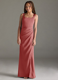 Azazie Mero Junior Antique Rose Mermaid Pleated Stretch Satin Dress image1