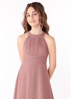 Azazie Linna Junior Dusty Rose A-Line Pleated Chiffon Dress image4