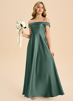 Azazie Sissy Junior Abito A-Line in Raso Elasticizzato a Spalla Scoperta Eucalipto image3