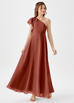 Azazie Arabella Junior Auburn A-Line Ruched Chiffon Dress image4