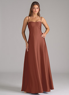 Azazie Valentine Bridesmaid Dresses Auburn A-Line Corset Stretch Satin Dress image3