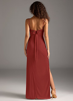Azazie Mai Bridesmaid Dresses Rust Sheath Pleated Mesh Dress image5