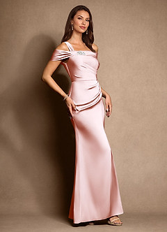 Azazie Altonia Moeder van de bruid jurken Zeemeermin Jurk van Stretch Satijn Off the Shoulder Blozend Roze image2