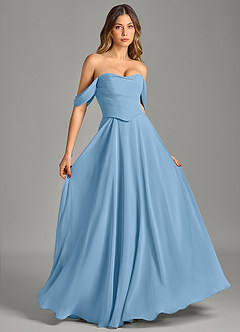 Azazie Chelsey Bridesmaid Dresses Steel Blue A-Line Off the Shoulder Chiffon Convertible Dress image5