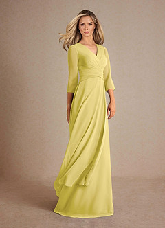 Azazie Mayfield Mère de la mariée Robes Robe Trapèze en Mousseline de soie Plissée Canari image2