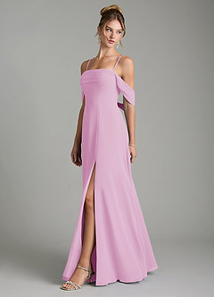 Azazie Mercedes Robes de demoiselle d'honneur Robe Trapèze en Mousseline de soie Épaule décolletée Rose Bonbon image4