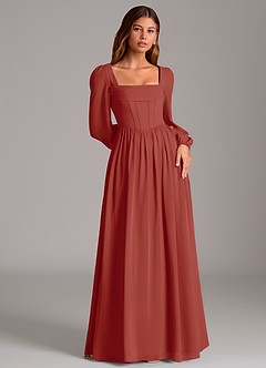 Azazie Maree Bridesmaid Dresses Terracotta A-Line Corset Chiffon Dress image4