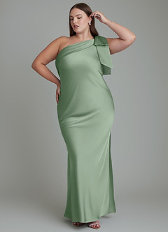 Azazie Yuanna Bridesmaid Dresses Matcha Mermaid One Shoulder Stretch Satin Dress image11