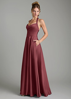 Azazie Tenaya Bridesmaid Dresses Merlot A-Line Sweetheart Neckline Stretch Satin Dress image5