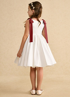 Azazie Stacie Flower Girl Dresses Ivory Rust A-Line Bow Matte Satin Dress image5