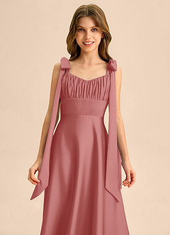 Azazie Halley Junior Abito A-Line in Raso Elasticizzato Fiocco Rosa Antica image6