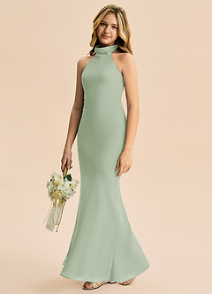 Azazie Velli Junior Dusty Sage Mermaid High Neck Chiffon Dress image4
