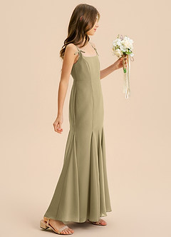 Azazie Evey Junior Abito Sirena in Chiffon Plissettato Verde Muschio image5