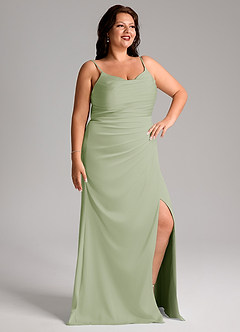 Azazie Deandra Vestidos de damas de honor Vestido de Salvia Polvorienta de Satén Elástico de Corte Sirena con Plisado image10