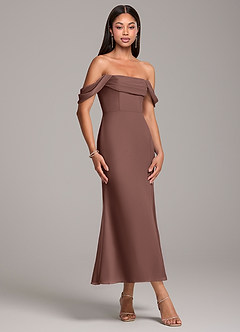 Azazie Saige Bridesmaid Dresses Espresso Sheath Off the Shoulder Chiffon Convertible Dress image4