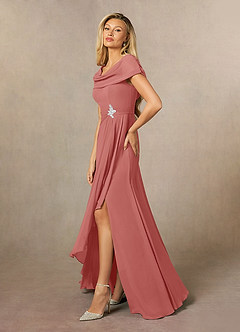 Azazie Mary vestidos de madre de la novia Vestido de Rosa Antigua de Gasa de Corte en A con Corte Lateral image2