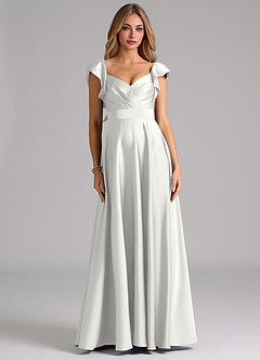 Azazie Leilani Bridesmaid Dresses White A-Line Ruched Stretch Satin Dress image3