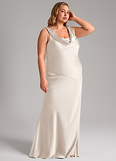 Azazie Rylina Bridesmaid Dresses White Alabaster Mermaid Stretch Satin Dress image10