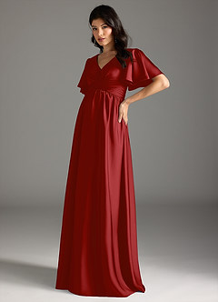 Azazie Verna Maternity Bridesmaid Dresses A-Line Ruched Stretch Satin Floor-Length Dress image4
