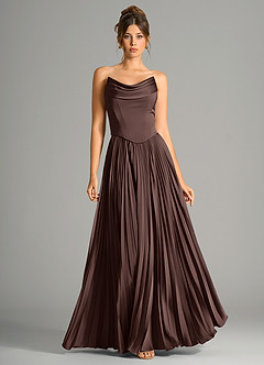 Azazie Saedra Bridesmaid Dresses Ganache A-Line Corset Stretch Satin Dress image5