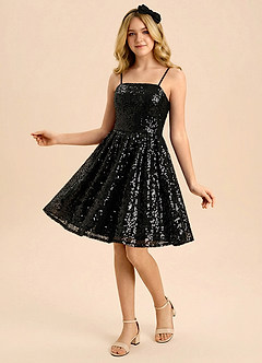 Azazie Lilah Junior Formal Linia A Cekiny Mini Młodsza druhna Sukienka image1