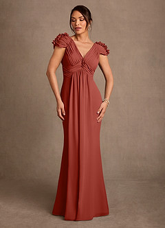 Azazie Louella Mother of the Bride Dresses Terracotta A-Line Pleated Chiffon Dress image1