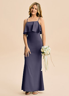 Azazie Galene Junior Havfrue Stræk satin Gulv-længde Junior brudepige Kjole image4