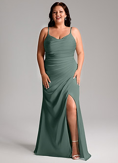 Azazie Deandra Bridesmaid Dresses Sea Moss Mermaid Pleated Stretch Satin Dress image9