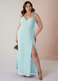 Azazie Manila Robes de demoiselle d'honneur Robe Fourreau en Mousseline de soie Col en V Verre De Mer image7