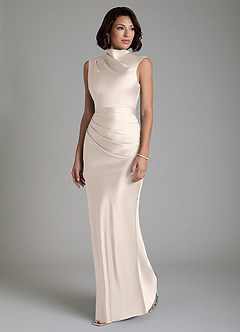 Azazie Lumia Bridesmaid Dresses White Alabaster Sheath Corset Stretch Satin Dress image5