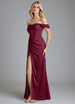Azazie Amyra Bridesmaid Dresses Mulberry Mermaid Off the Shoulder Stretch Satin Convertible Dress image6