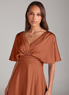 Azazie Pamela Bridesmaid Dresses Cedar Rose A-Line Pleated Stretch Satin Dress image5