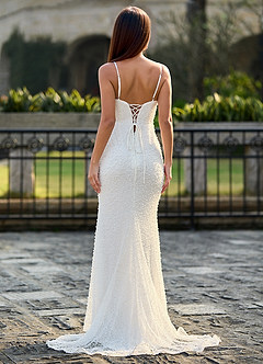 Lunaire White Mermaid Beading Prom Dress image2