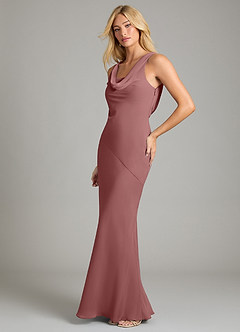 Azazie Rylina Bridesmaid Dresses Desert Rose Mermaid Pleated Chiffon Dress image4